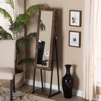 Baxton Studio JC1947G-ABR-BK-Antique Grey Ganit Modern and Contemporary Walnut Brown Finished Wood and Black Metal Jewelry Armoire with Mirror 